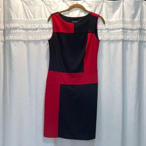 Red and black sleeveless color block dress